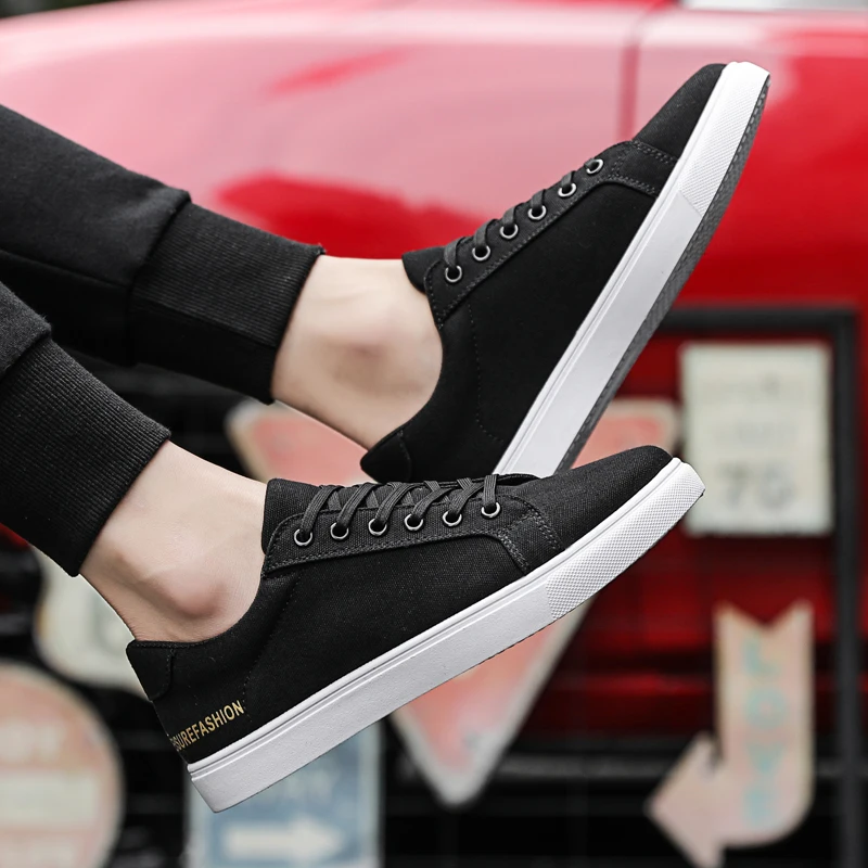 WOLF WHO New Arrivals Men Canvas Casual Shoes Male Lace Up Black Sneakers Comfortable lightweight Shoes buty meskie X-029