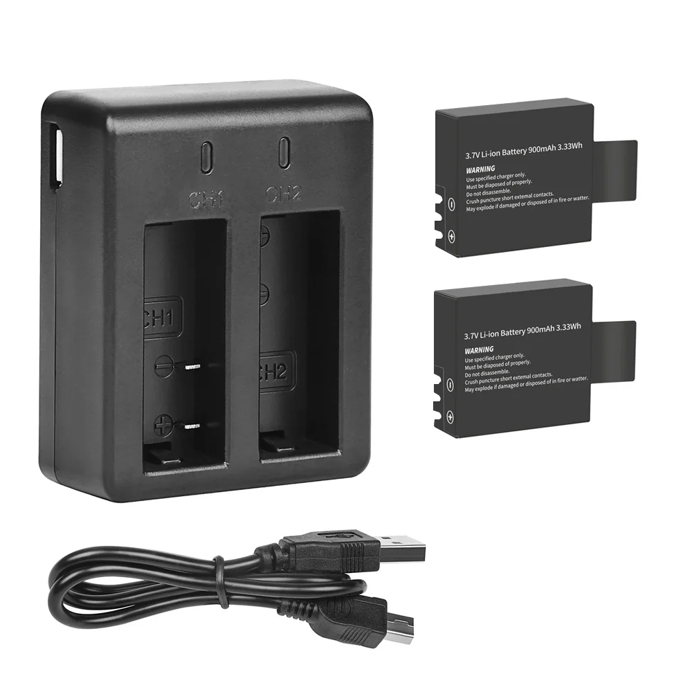 Dual Battery Set Аккумулятор SHOOT 3,7 в 900 мАч с двумя портами, зарядное устройство для Sjcam M10 Sj4000 Sj5000 Sj7000, экшн-камера для Sjcam, аксессуары - Цвет: Dual Battery Set