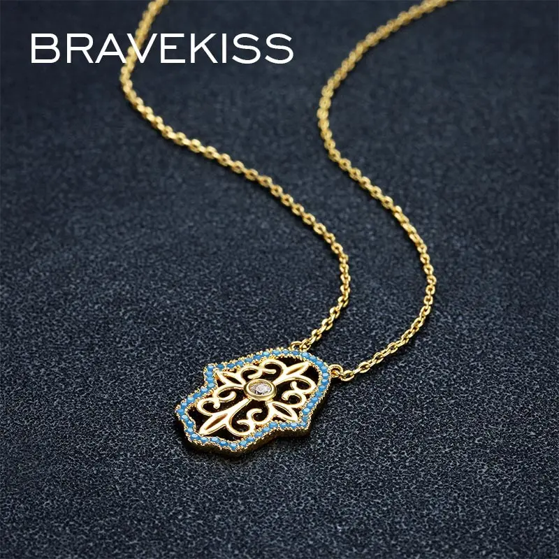 BRAVEKISS счастливая рука Фатимы Длинная цепочка кулон ожерелья для женщин золотой