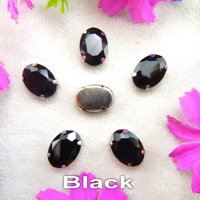 A2 Black Стеклянные кристаллы, серебряные когти, 7 размеров, разноцветные, овальные формы, пришитые стразы, бусины, кристаллы, одежда, обувь, сумка, сделай сам, отделка - Цвет: A2 Black