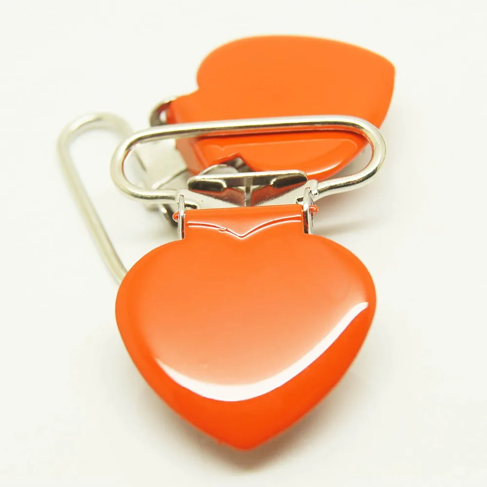 

100pcs per lot metal suspender clips in orange color wholesale heart suspender clips enamel suspender clips