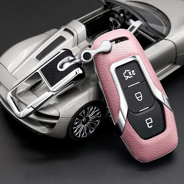 Pink with keyring Автомобиль дистанционного брелока чехол для Ford Fusion MONDEO Mustang F-150 Explorer Edge для Ford Escort Эверест Ranger с брелоком - Название цвета: Pink with keyring