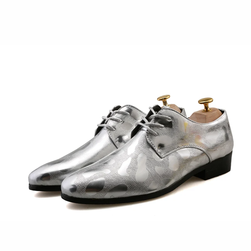 

YEINSHAARS High Fashion Leather Men Dress Shoes Gentleman Lace-up Footwear Party Dancing Shoe Gold Silver Black Wedding Shoes