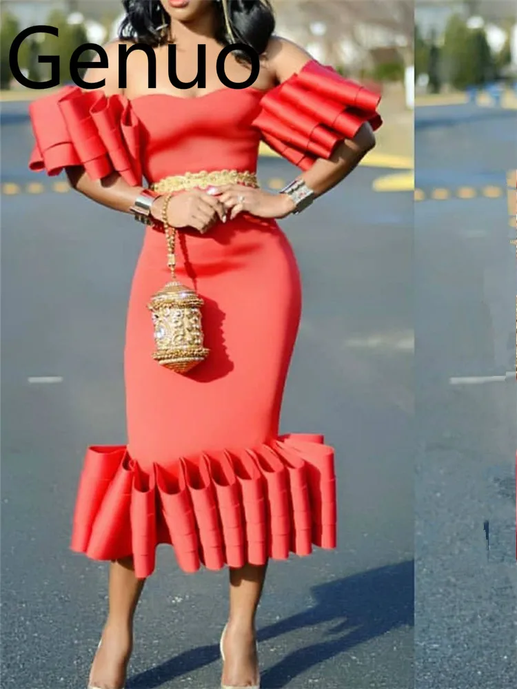 Женское облегающее платье с открытыми плечами оборки Сексуальная вечерняя