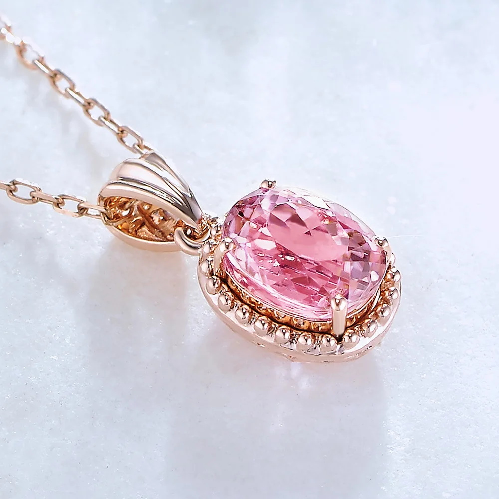 14k розовое золото розовый кварц Подвеска для женщин Colgante Plata De Ley 925 Mujer Bizuteria 14k золото и бриллиант свадебное ожерелье
