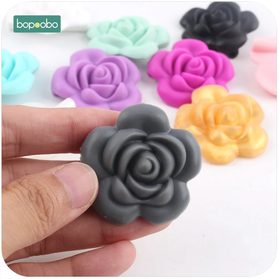 Bopoobo-Cuentas de rosas de silicona para beb&eacute;, mordedor de grado alimenticio, joyer&iacute;a de enfermer&iacute;a, juguete sensorial para masticar, 1 ud.-5
