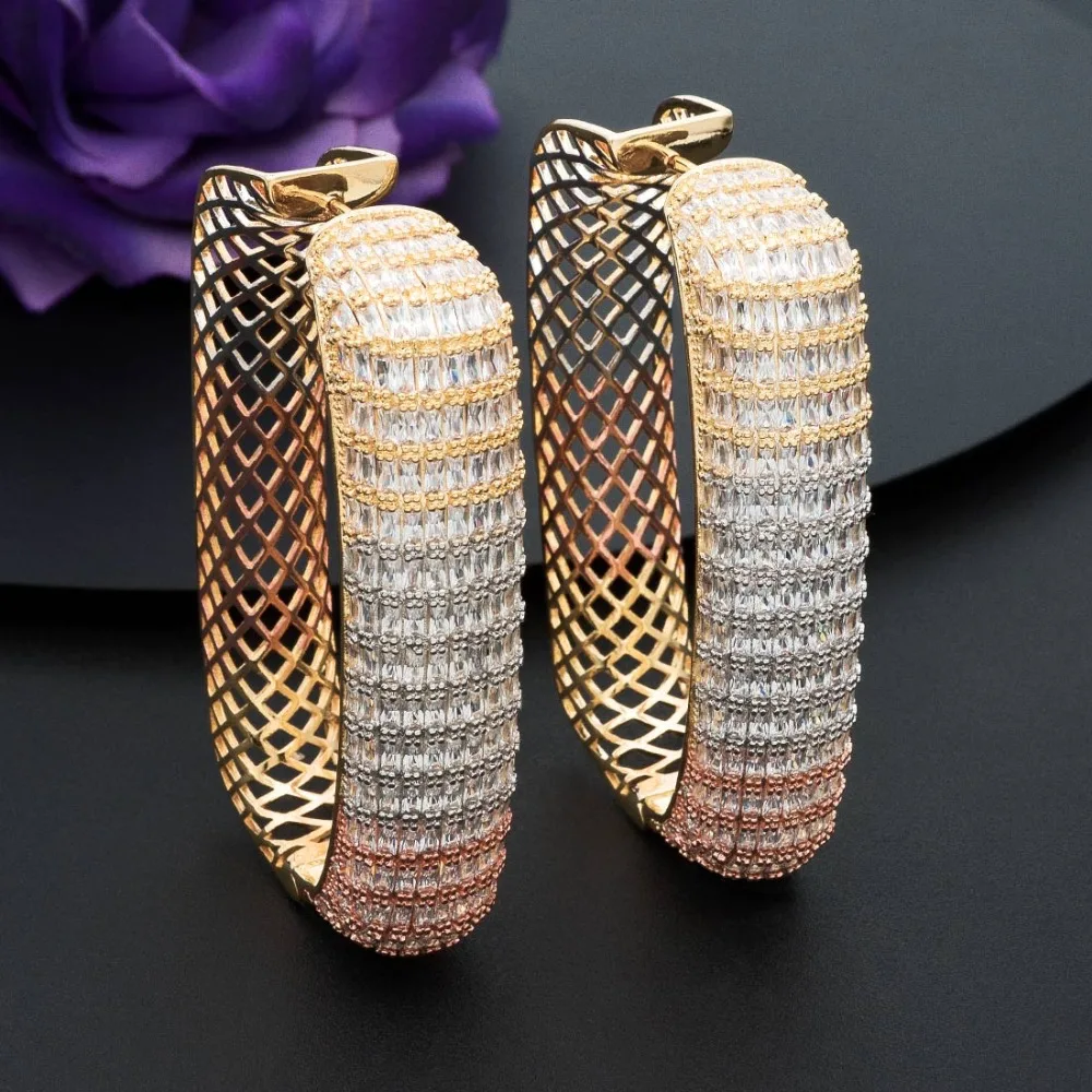 ModemAngel роскошные квадратные ювелирные изделия полные фианиты медь 3 тона