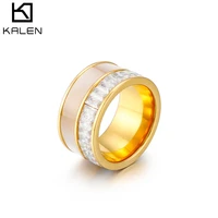 kalen gold color smooth stainless steel bague rings for women round bohemia shell cubic zirconia jewelry femme party gifts