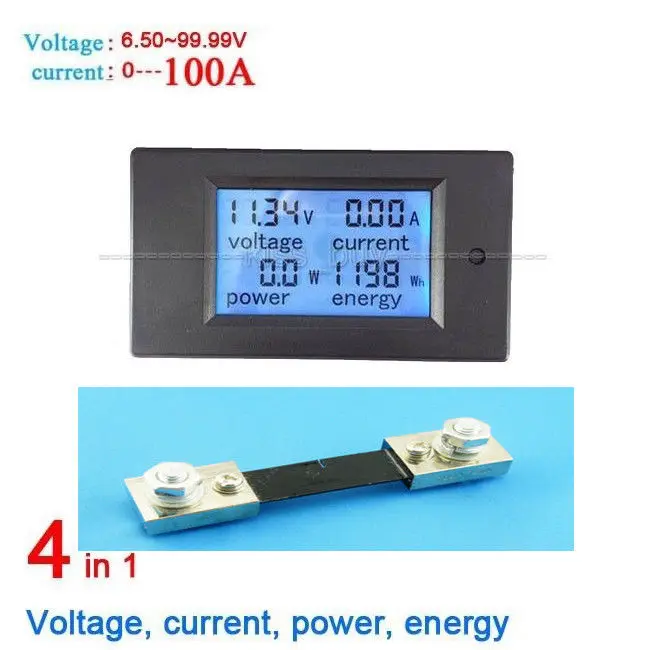 

Multimeter DC Ammeter Voltmeter 100V 100A LCD Display Digital Current Voltage Power Energy Meter Battery Monitor Tester + Shunts