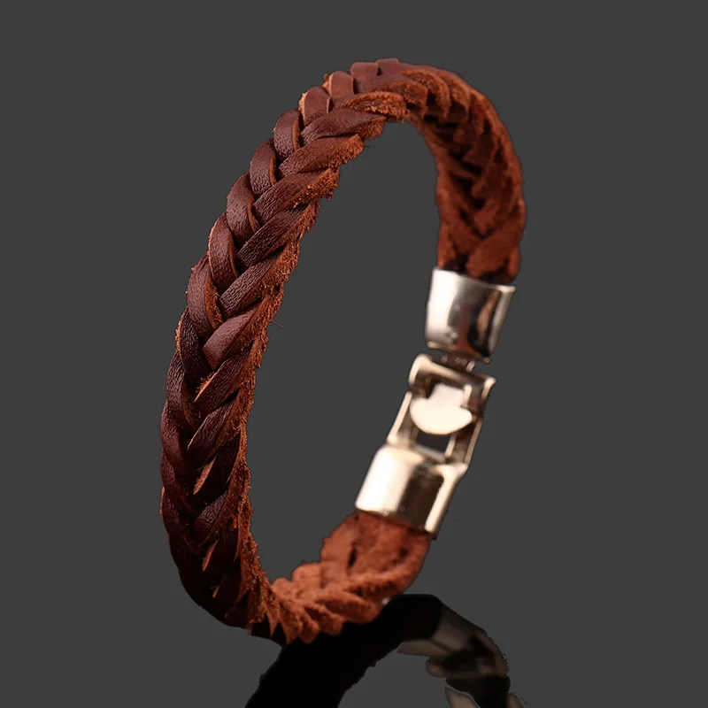 Fashion Stainless Steel Chain Bracelet Leather Men Vintage Men's Knitted Jewelry | Украшения и аксессуары
