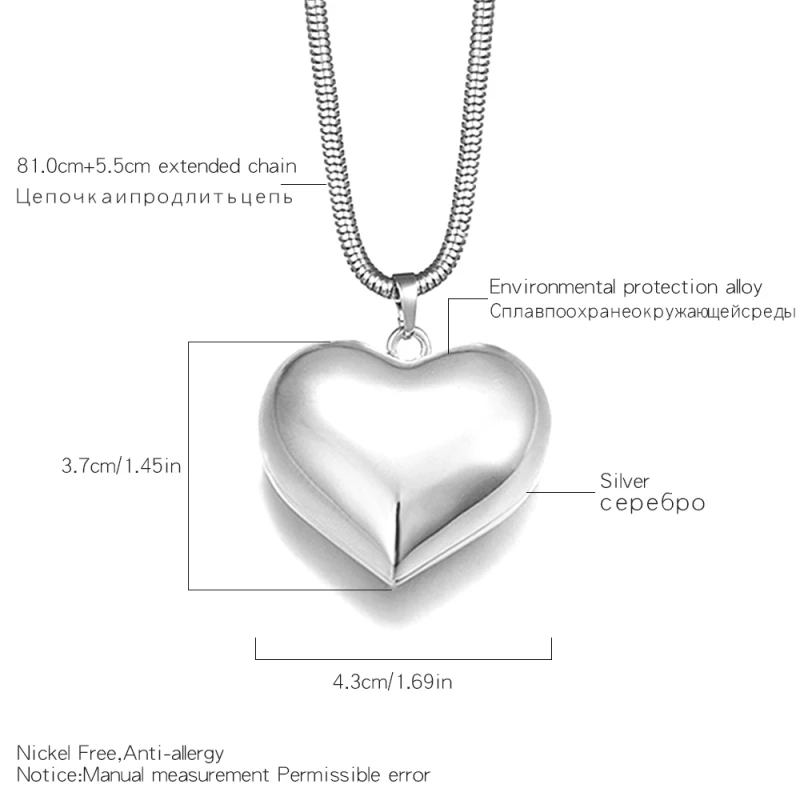 Classic Big Heart Pendant Necklaces Cute Glossy Long Necklace Jewelry For Women Fashion Birthday Party Gifts Drop shipping | Украшения и