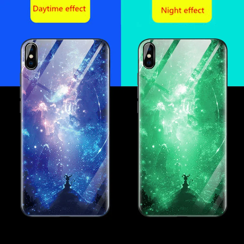 Чехол в виде светящегося стекла для iphone 11 11 Pro Max 6 7 8 PLUS стеклянная задняя крышка для iphone X XS MAX XR Space Night Shine чехол для телефона - Цвет: 06
