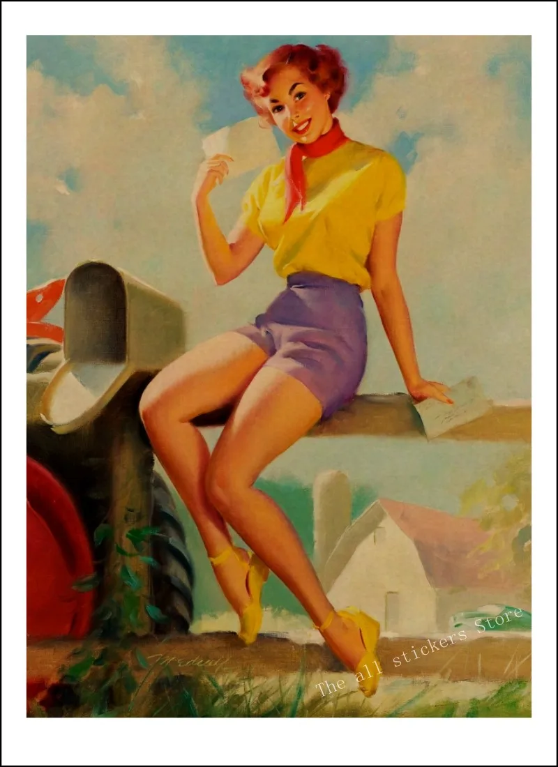 Вторая мировая война PINUP девушки классический ретро крафт-бумага плакат сексуальная девушка декоративная живопись военный Бар Кафе Декор для дома комнаты/809