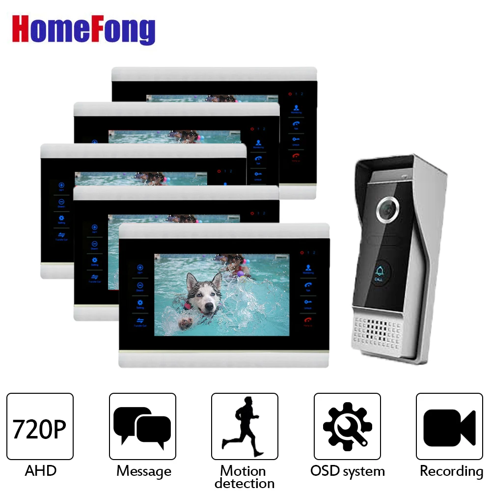 Homefong7 дюймов HD видео телефон двери дверной звонок Домофон Системы 720P AHD 5