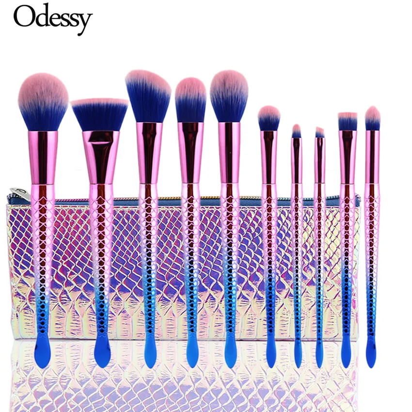 10 шт. набор кистей для макияжа Русалочки розовый высококачественный тональный