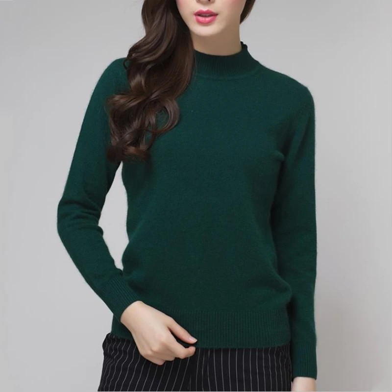 Dark Green Женский кашемировый эластичный осенне-зимний свитер с высоким воротом и пуловеры, шерстяной свитер, облегающий вязаный пуловер - Цвет: Dark Green