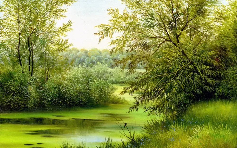 

3d curtain High Quality Costom Modern Fashion 3D Home Decor Beautiful Spring green scenery Home Decoration