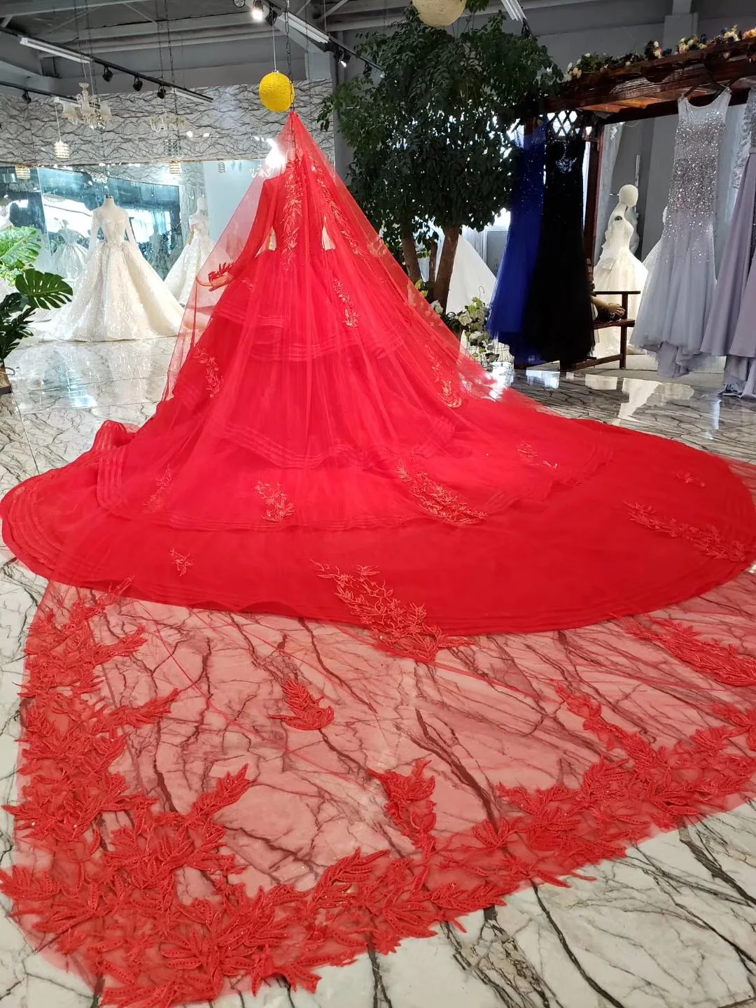 Elegant Lace High Neck Prom Dress Red Crystal Evening 2019 Ball Gown Puffy Skirt Layers Ruffless For Wedding Party | Свадьбы и