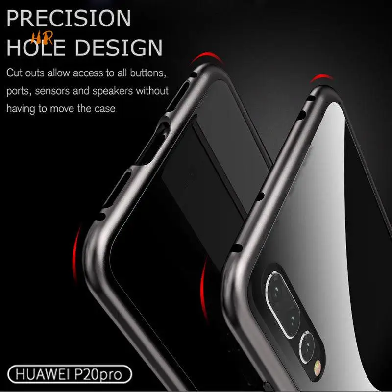 Магнитный чехол Magneto для HuaWei P20 металлический жесткий прозрачный из закаленного