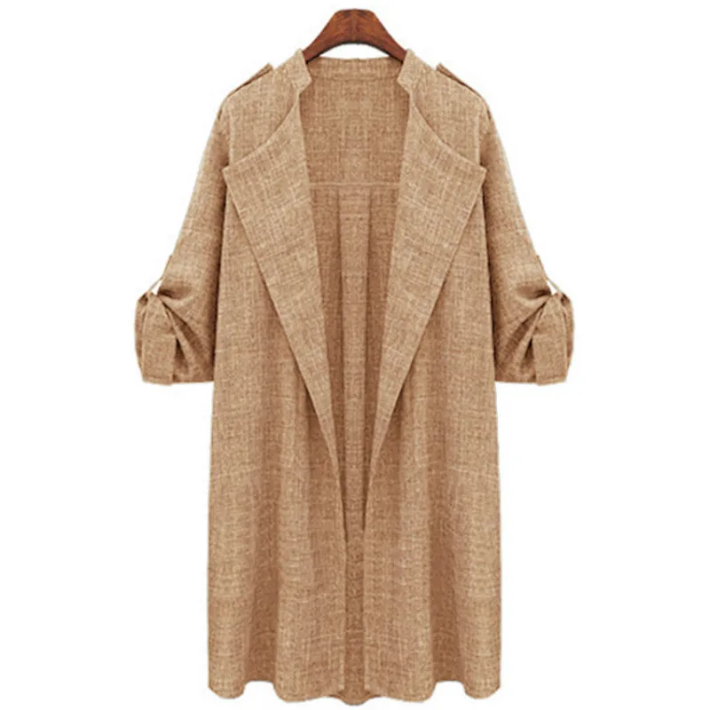 Женская свободная ветровка с длинным рукавом однотонное длинное пальто в