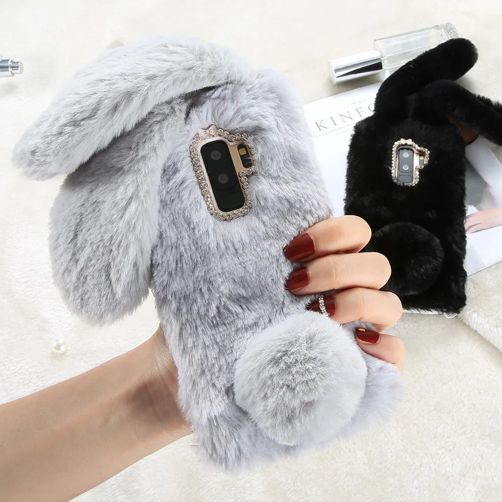 KISSCASE кроличьей шерсти чехол для samsung A3 A5 A7 J3 J5 J7 2016 2017 пушистый мех мягкий Galaxy S8 S9 Plus