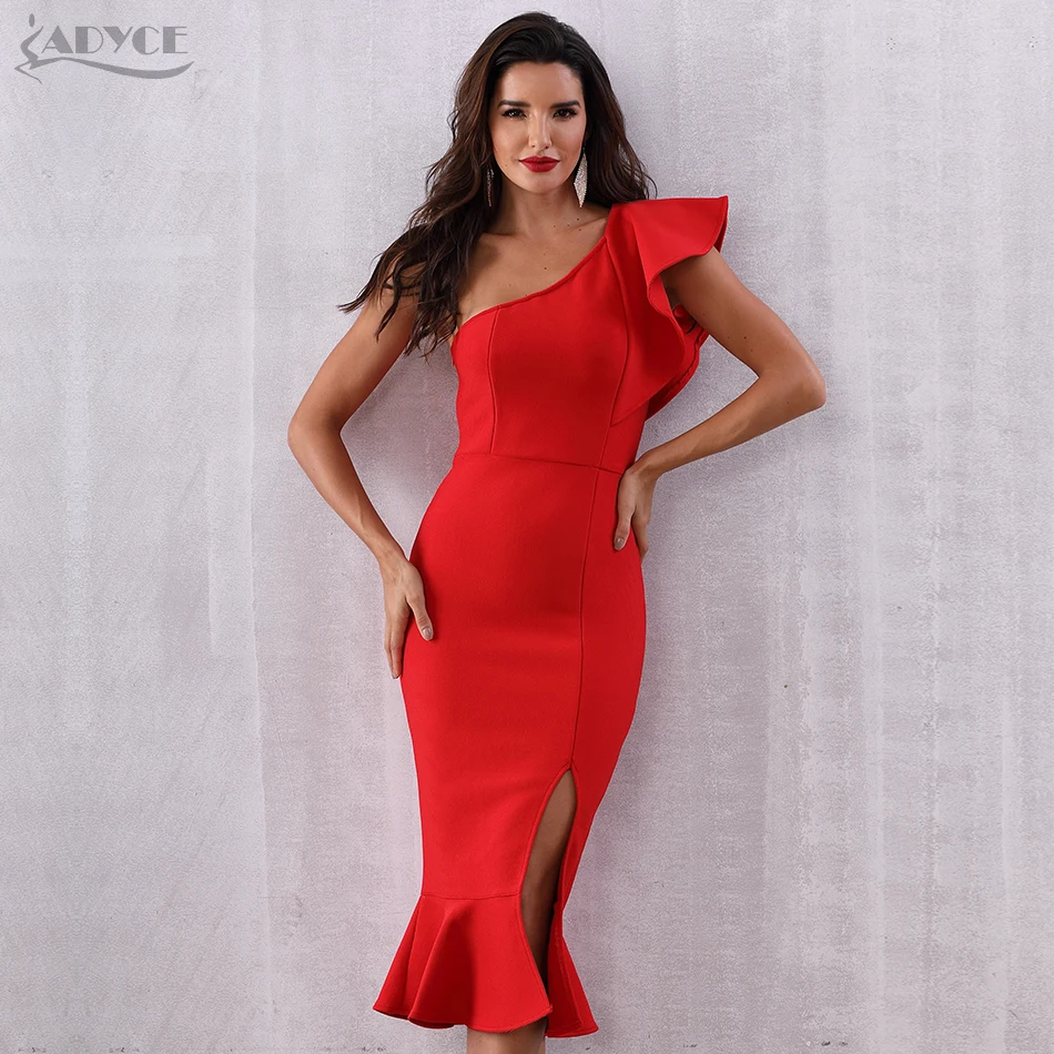 Adyce летнее облегающее красное Бандажное Клубное платье на одно плечо женское