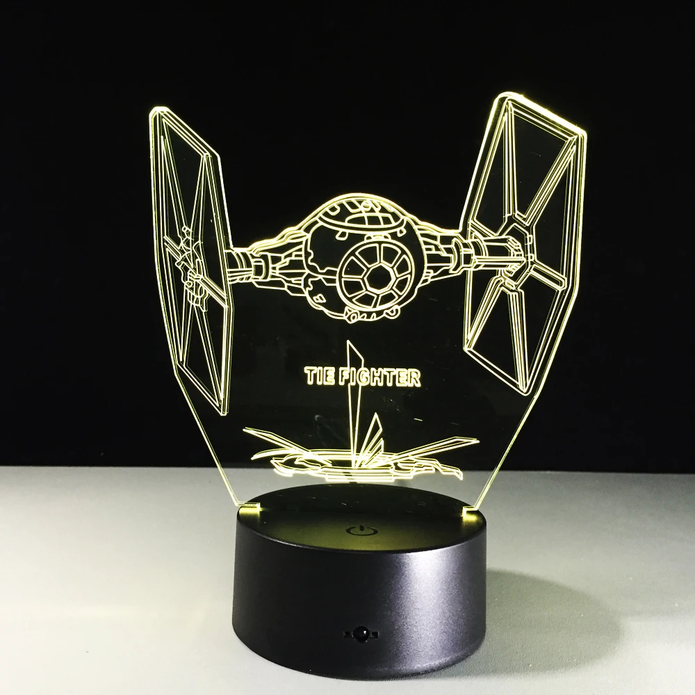 Мультфильм Звездные войны градиент силы Пробуждение TIE Fighter 3D лампа светодиодный