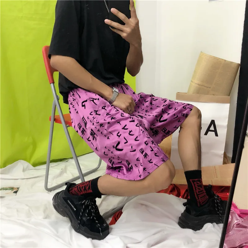 Harajuku Шорты женские с буквенным принтом эластичный пояс унисекс шорты Новые Модные свободные прямые шорты женские