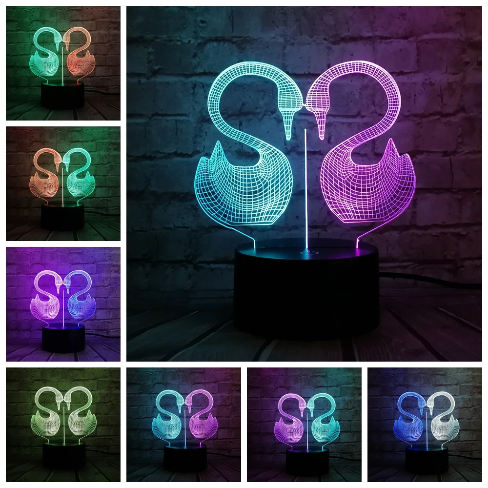 Новинка животное Любовь Лебедь Гусь 3D лампа USB Ночник светильник Mixcolor luminaria Fade RGB