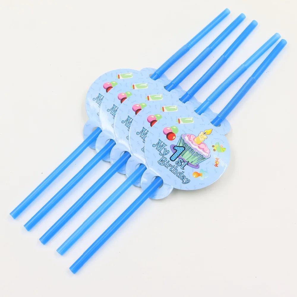 Happy 1 st Birthday Party Decoration Kids Favors Cartoon Theme Baby Shower Plastic Drinking Straws Supplies 10pcslot | Дом и сад