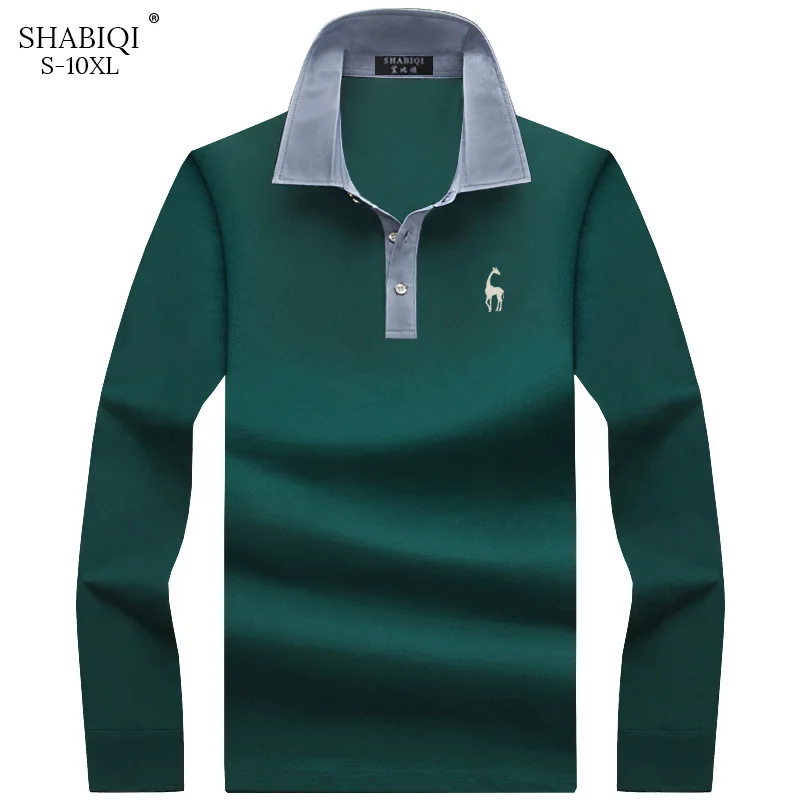 Мужская рубашка-поло SHABIQI Однотонная с длинным рукавом Camisa повседневная