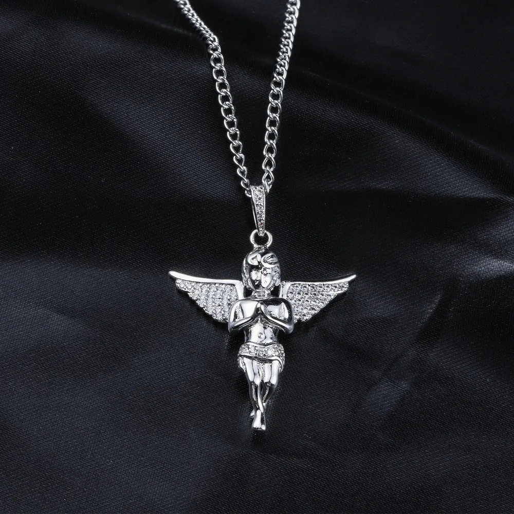 Cubic Zircon Crystal Small Angel Pendant Necklace Hip Hop Choker Silver Chain Charm Women Men Jewelry Gift | Украшения и