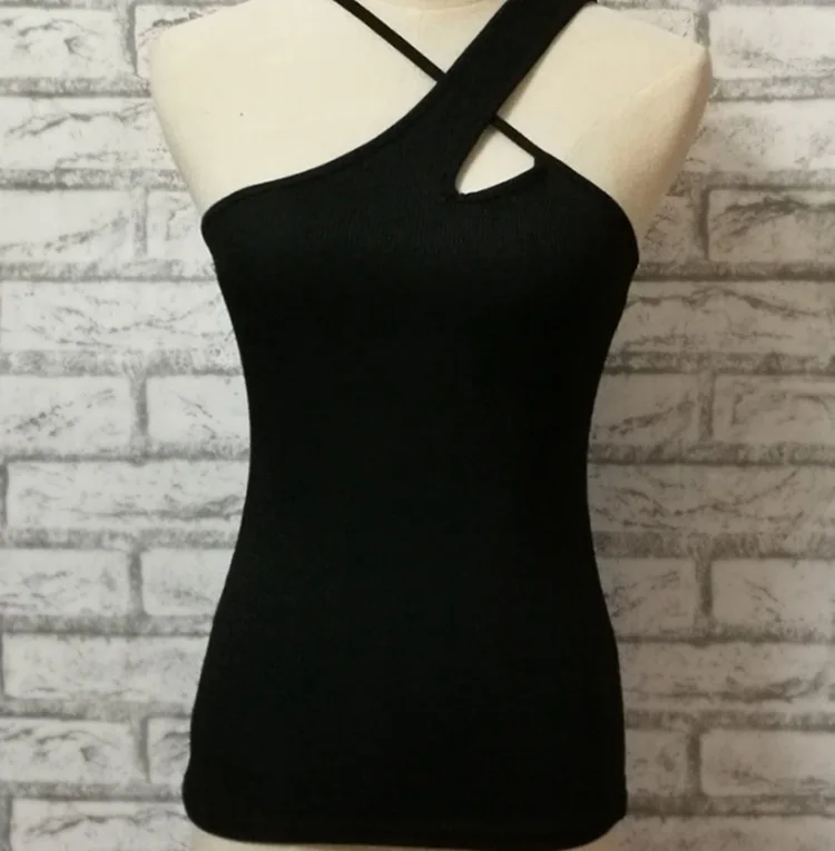 Single Shoulder Suspender vest for 2018 Sexy Night Club acrylic party night tank top Женская одежда