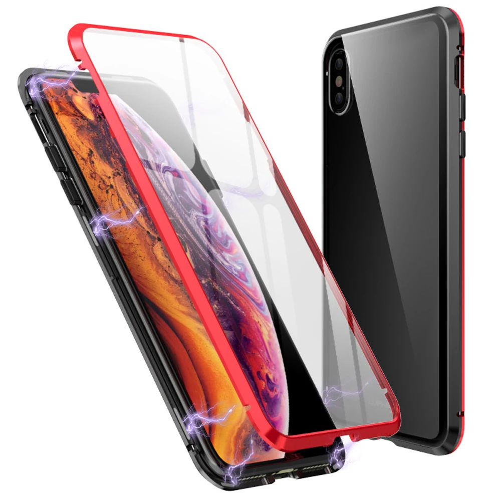 Магнитный металлический каркас чехол для телефона iPhone 7 8 7p 8p x xs max xr 360 полная