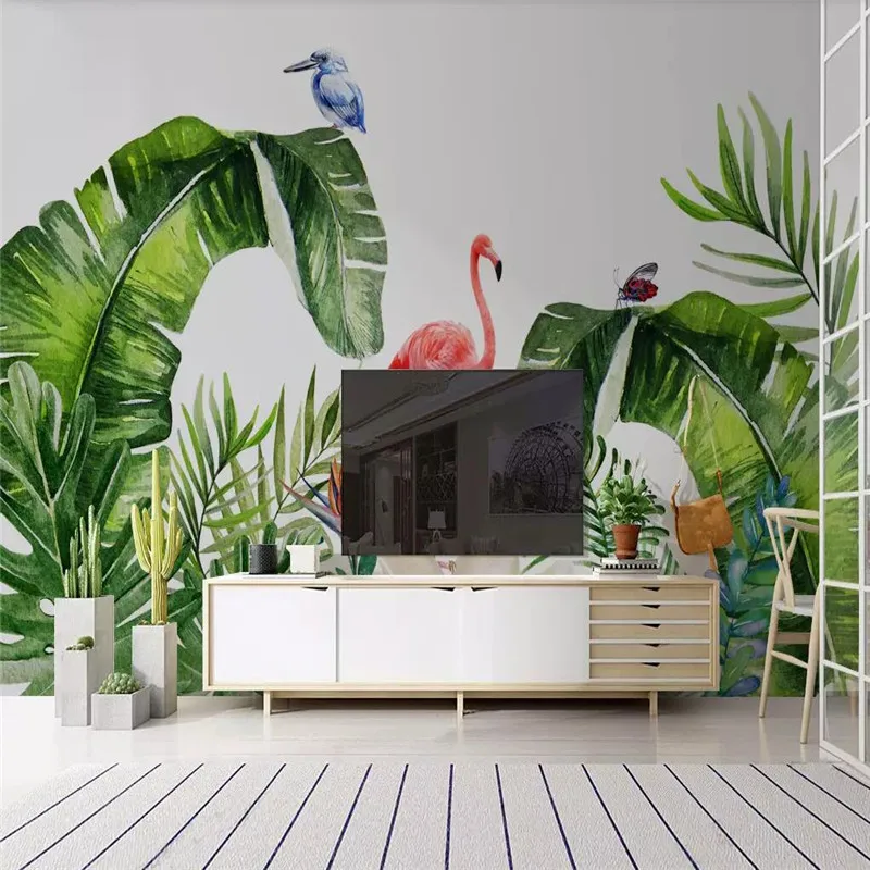 Custom Mural Wallpaper Nordic Tropical Plant Flaming Background Wall | Fabric &amp Textile Wallcoverings