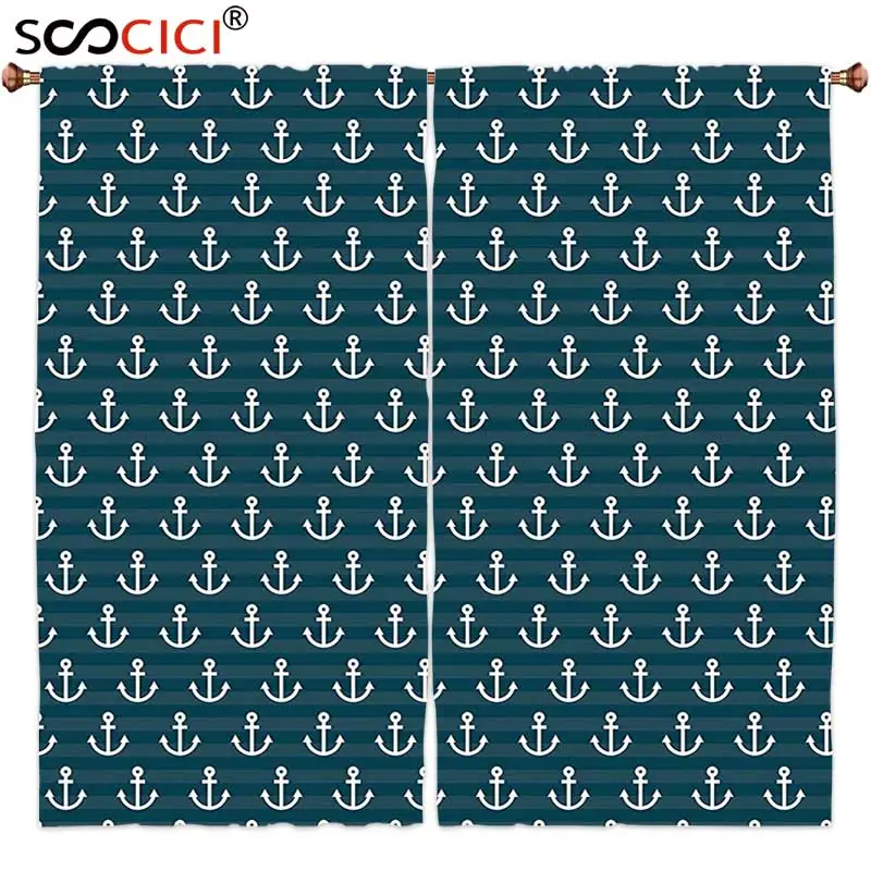 Шторы на окна 2 панели морской анкер с узором тематикой|curtains window treatments|window treatment