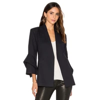 womens blazer coat fashion petal sleeve single button office lady jacket coats female causal blazer suit workwear black color