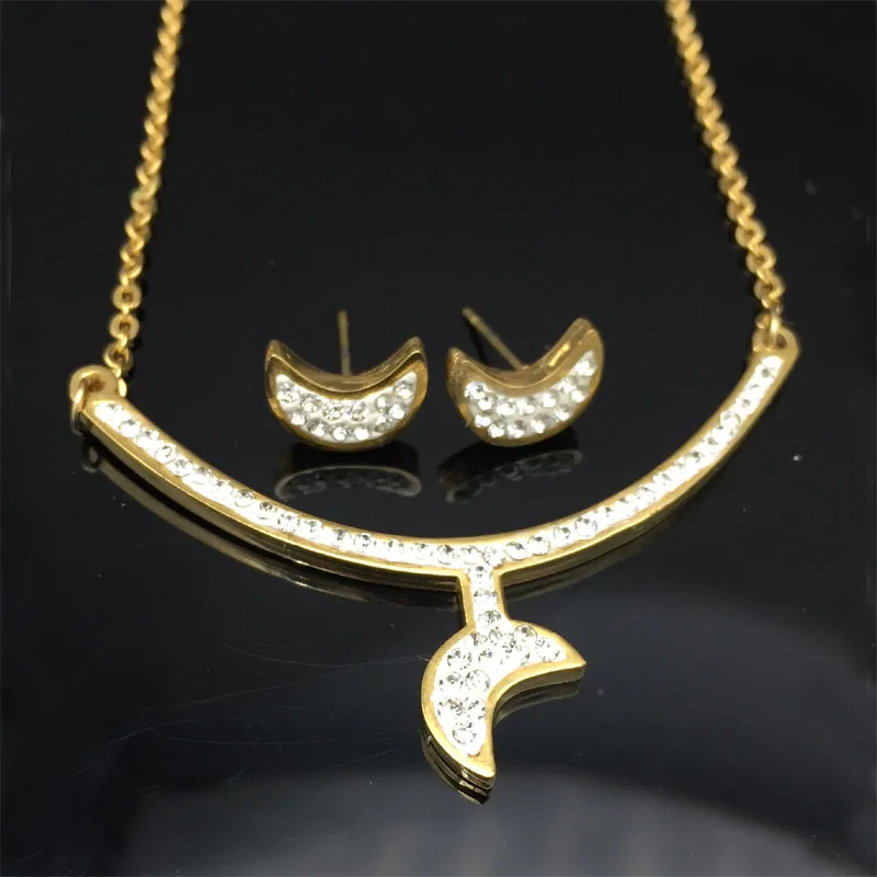 Ювелирные наборы из нержавеющей стали серьги-гвоздики подвеска в виде Луны