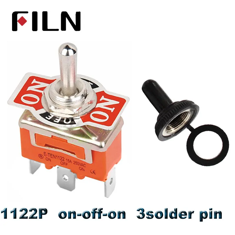 1122P ON-OFF-ON 15A 250V ВКЛ.-ВЫКЛ. Вкл.-ВЫКЛ.-ВКЛ. SPST SPDT DPDT рокер питания тумблер Водонепроницаемый Колпачок - Color: 1122P ON-OFF-ON