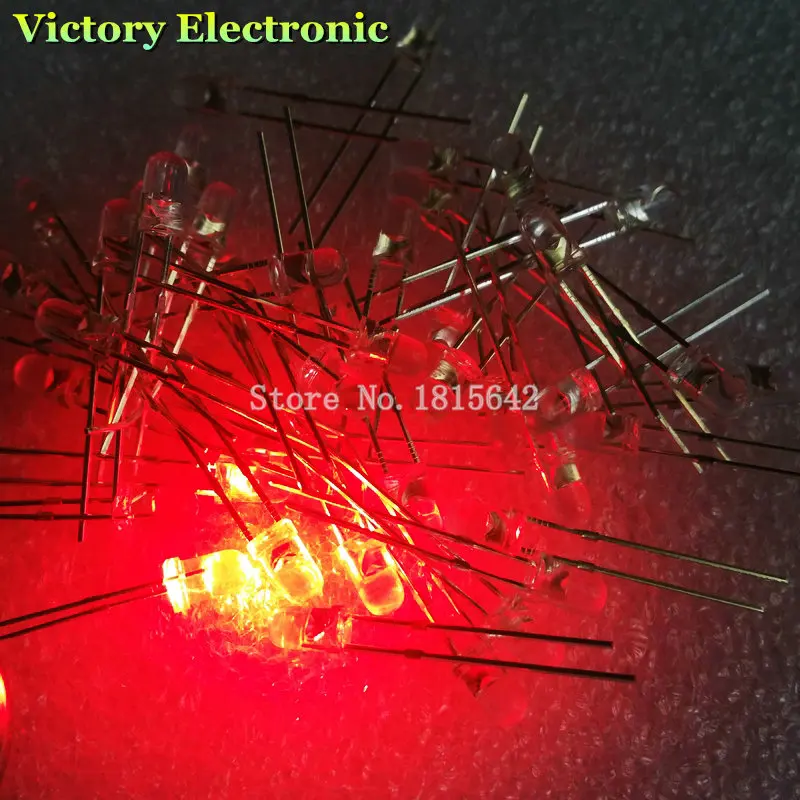 100 шт. 3 мм круглые красные светодиодные диоды супер яркие прозрачные