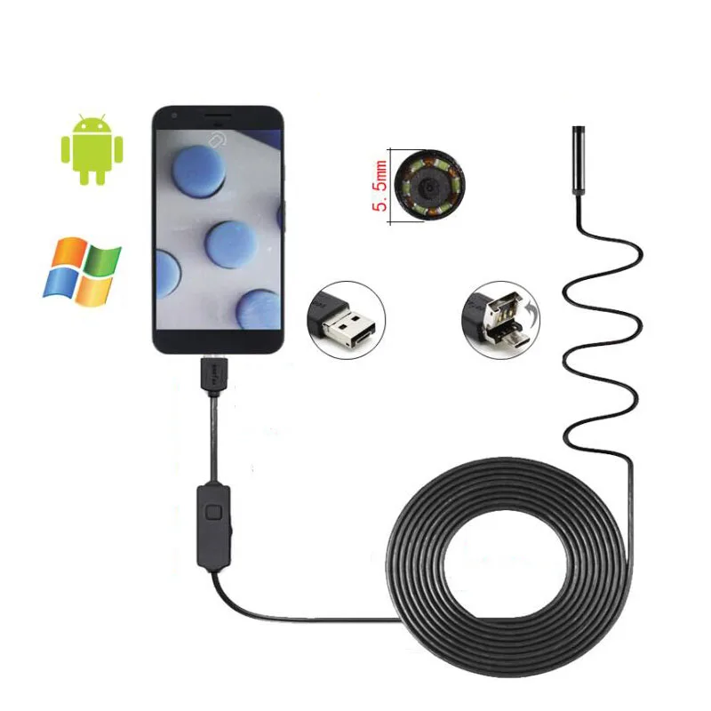 2 в 1 эндоскоп USB Android камера 2/5 м Водонепроницаемая обнаружения типа C для ПК