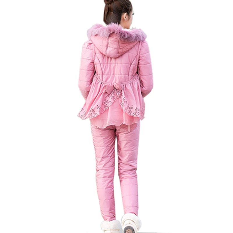 2017 Для женщин зимние теплые хлопковые 3 предмета комплекты (жилет с капюшоном +