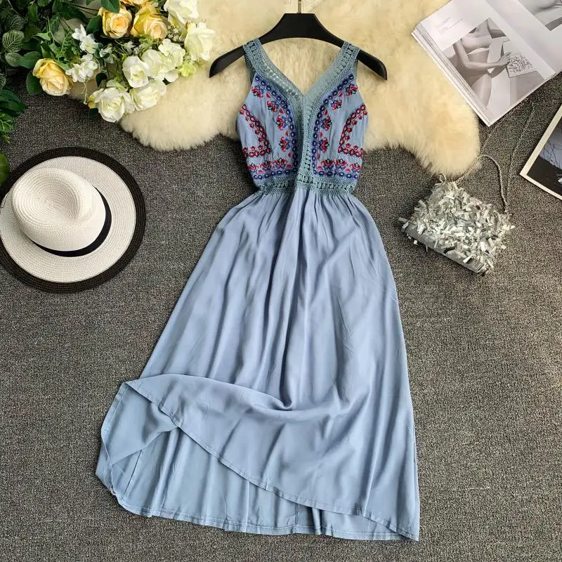 Летние женские платья 2019 сексуальные без рукавов с v-образным вырезом элегантные