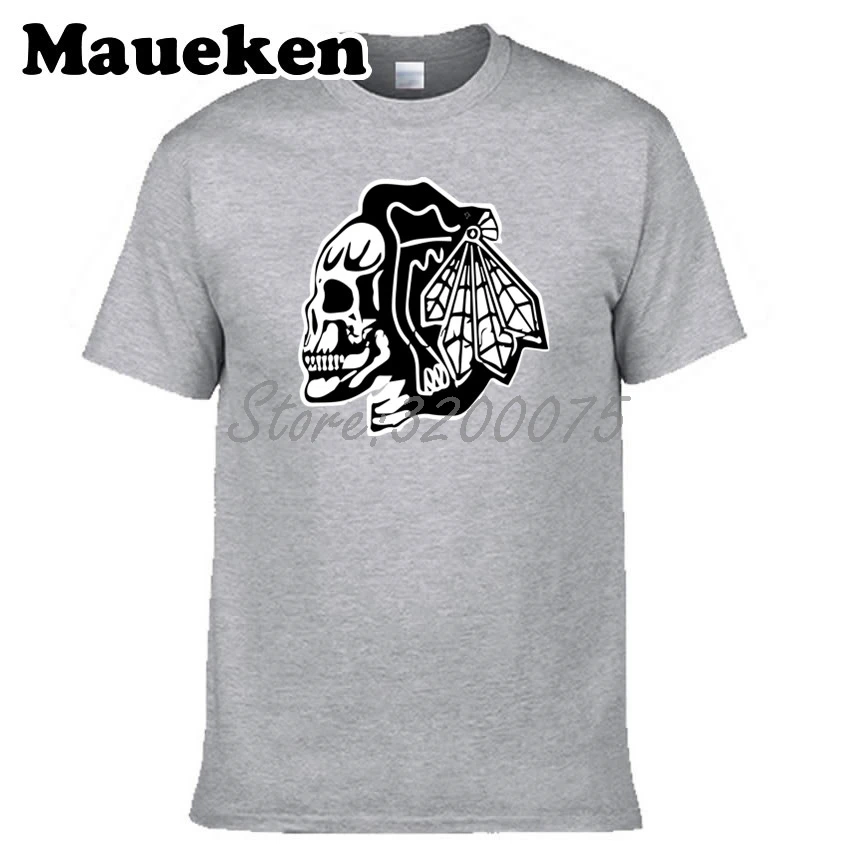 Мужские футболки Chicago Blackhawks skull fans Game 100% хлопковые с круглым вырезом хлопковая
