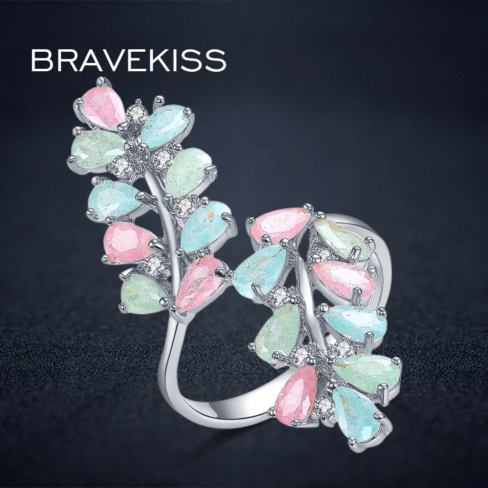 Регулируемые кольца с разноцветными кристаллами BRAVEKISS женское Открытое кольцо