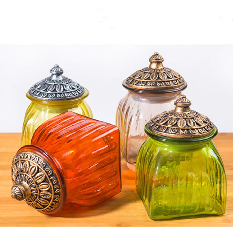 Прозрачные банки для конфет емкость хранения еды цветной круглый стеклянный