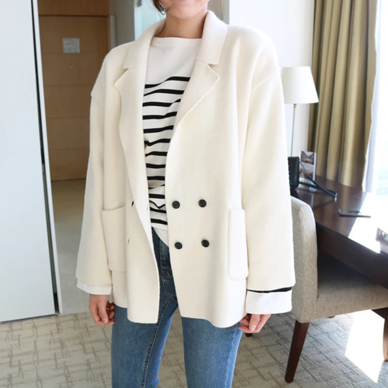 HziriP Casual Fashion Double Breasted Flat Knitted Cardigan Women Regular Solid Color Full Sleeves Button Female Sweaters Coat |