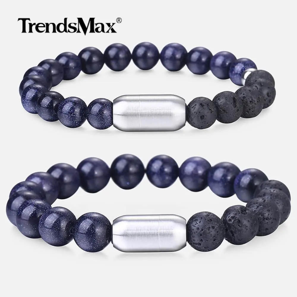 8 10 мм Натуральные Синие Бусины из песчаника браслет для женщин и мужчин