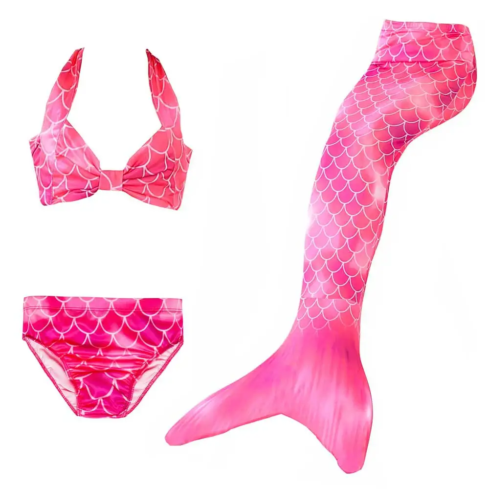 3pcs Mermaid Set 3 Купальный костюм-бикини для девочек с хвостом русалки для плавания; Детский костюм принцессы Ариэль; Блестящие купальники и ласты - Цвет: 3pcs Mermaid Set 3