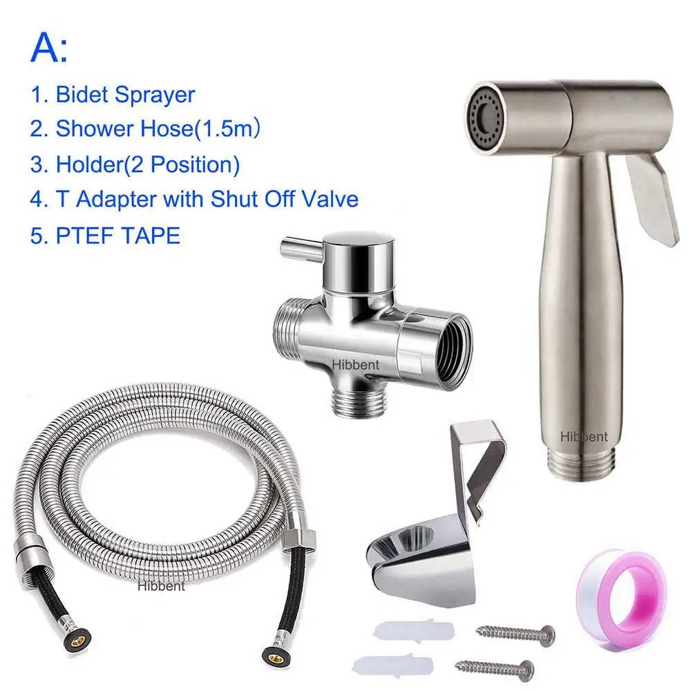 A-Full Bidet Set Ручной Биде Спрей набор для душа биде 304 нержавеющая сталь Матовый никель Туалет Shattaf Опрыскиватель Душ набор биде кран - Цвет: A-Full Bidet Set